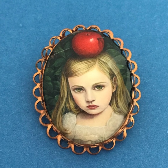 Girl with Red Apple on Head Portrait Style Brooch - Picture 1 of 4